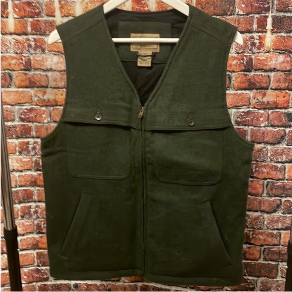 L.L. Bean Men Maine Guide Zip-Front Wool Vest jacket field lined small outdoors